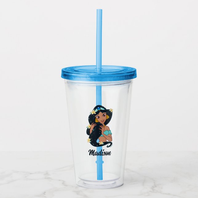 Princess Jasmine - Sparkling Hair & Blossoms Acrylic Tumbler (Front)