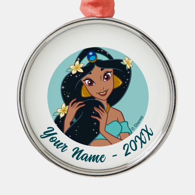 Princess Jasmine - Sparkling Hair & Blossoms Metal Ornament (Front)