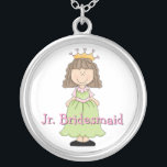 Princess Jr. Bridesmaid Gift Necklace<br><div class="desc">Sweet Jr. Bridesmaid gift necklace,  with graphics of a little girl Princess,  with crown,  against a white background.  Pink shadowed text reads Jr. Bridesmaid.  Great necklace the young girls,  in the wedding party,  will cherish. Customize the text to fit your needs.</div>