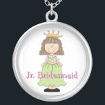 Princess Jr. Bridesmaid Gift Necklace<br><div class="desc">Sweet Jr. Bridesmaid gift necklace,  with graphics of a little girl Princess,  with crown,  against a white background.  Pink shadowed text reads Jr. Bridesmaid.  Great necklace the young girls,  in the wedding party,  will cherish. Customize the text to fit your needs.</div>