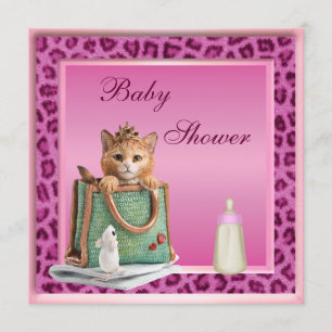 Princess Kitten Pink Faux Leopard Fur Baby Shower Invitation