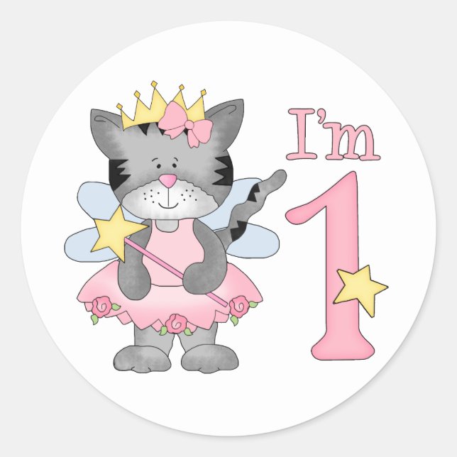Princess Kitty 1st Birthday Classic Round Sticker (Front)