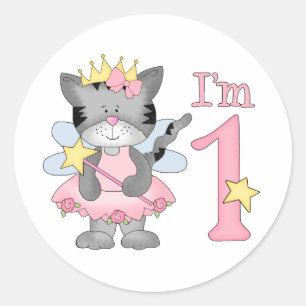 Princess Kitty 1st Birthday Classic Round Sticker