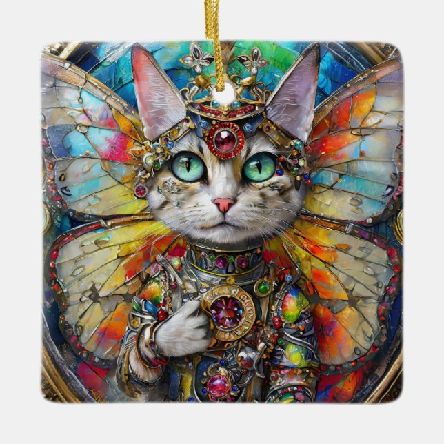 Princess Kitty Cat of the Butterfly Wing Brigade Ceramic Ornament (Front)