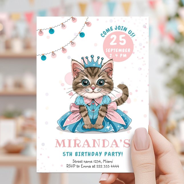Princess Kitty Girl Birthday Party Invitation (Creator Uploaded)
