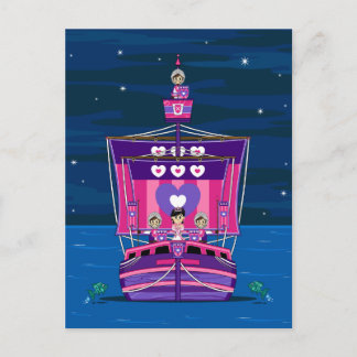 Princess & Knights on Medieval Ship Postcard
