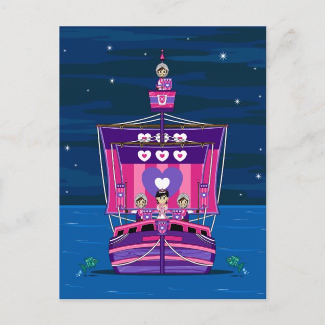 Princess & Knights on Medieval Ship Postcard (Front)