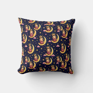 🌙 Princess Ladybug Moon Nursery Decor Gift Throw Pillow