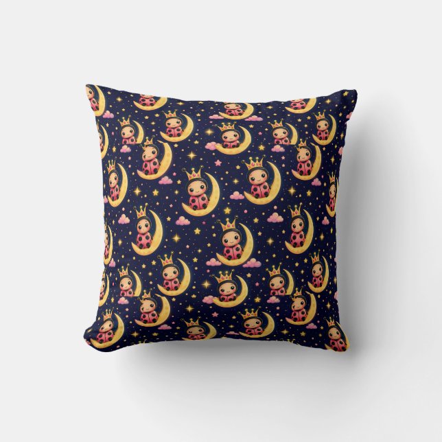 🌙 Princess Ladybug Moon Nursery Decor Gift Throw Pillow (Front)