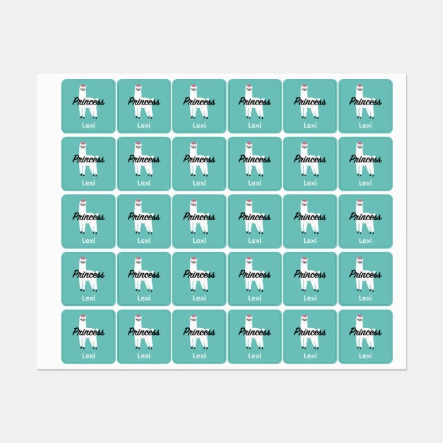 Princess Lama Design - Small Square Clothing Label (Sheet)