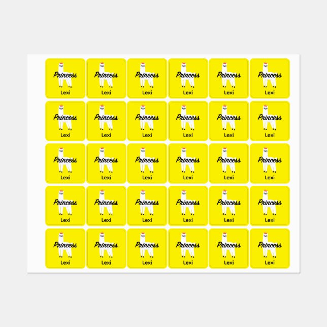 Princess Lama Design - Small Square Clothing Label (Sheet)