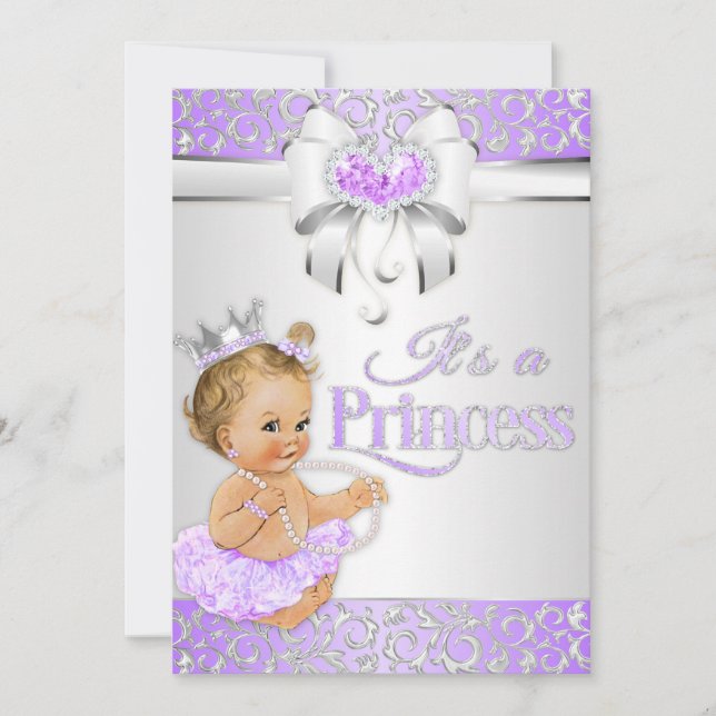 Princess Lavender Lilac & Silver Diamonds Bow Invitation (Front)