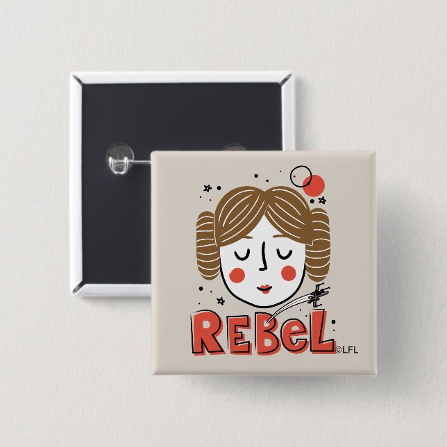 Princess Leia Doodle 2 Inch Square Button (Front & Back)
