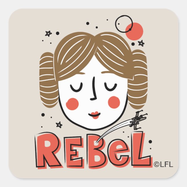 Princess Leia Doodle Square Sticker (Front)