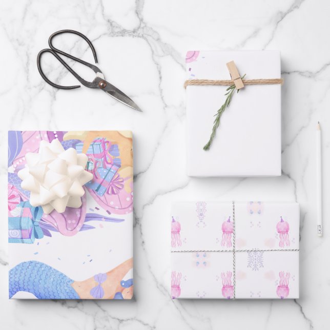 Princess & Mermaid Birthday Invitation Card Wrapping Paper Sheet (Front)