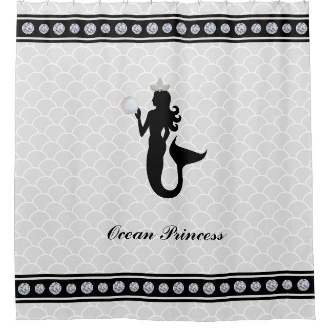 Princess Mermaid Black Silhouette on Silver Grey (Front)