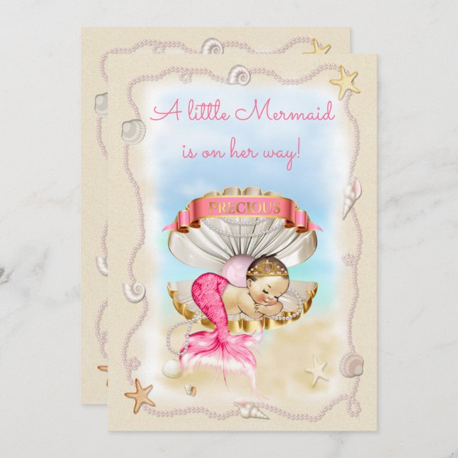 Princess Mermaid Clam Shell Baby Shower Invitation (Front/Back)