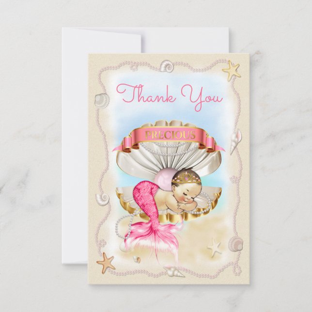 Princess Mermaid Clam Shell Thank You Card (Front)
