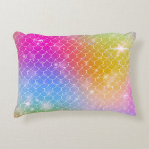 Princess mermaid with kawaii rainbow scales patter accent pillow