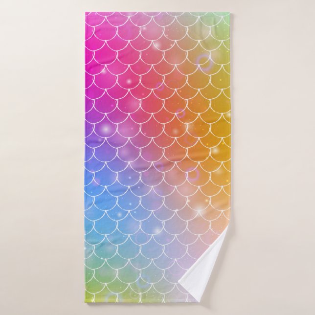 Princess mermaid with kawaii rainbow scales patter bath towel (Bath Towel)