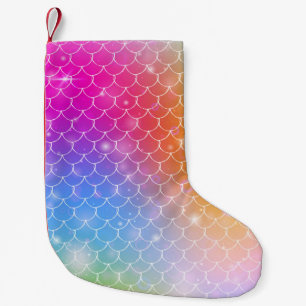 Princess mermaid with kawaii rainbow scales patter small christmas stocking