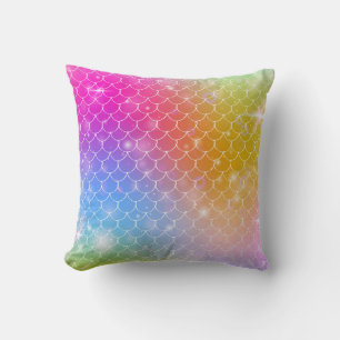 Princess mermaid with kawaii rainbow scales patter throw pillow