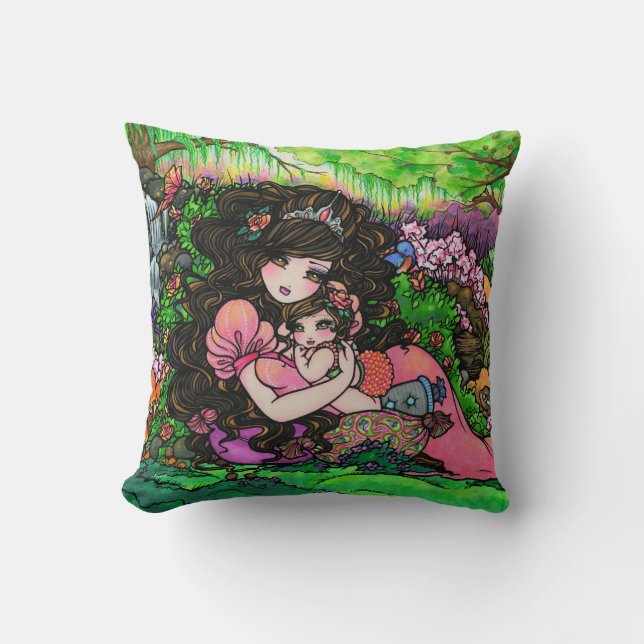 Princess Mom & Baby Fantasy Fine Art Pillow (Front)