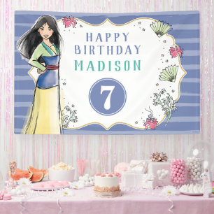 Princess Mulan   Watercolor  Stripe Birthday Banner