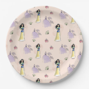 Princess Mulan   Watercolor Stripe Birthday Paper Plate