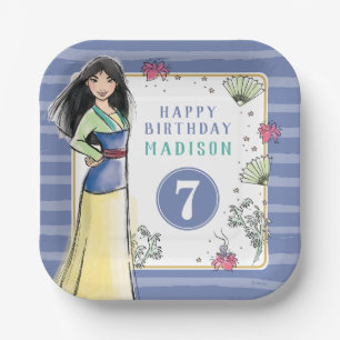 Princess Mulan   Watercolor Stripe Birthday Paper Plate
