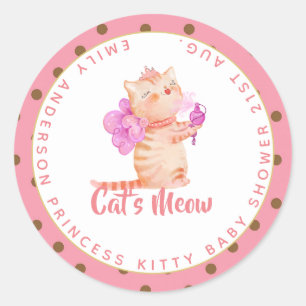 Princess (NAME) Is The Cats Meow Girls Pink Shower Classic Round Sticker