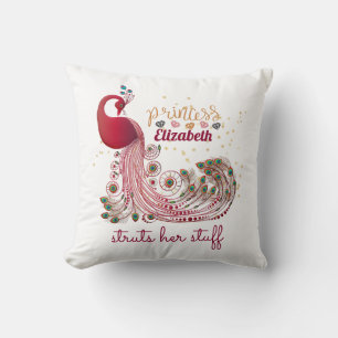 Princess (NAME) Peacock Struts Her Stuff - Shower Throw Pillow