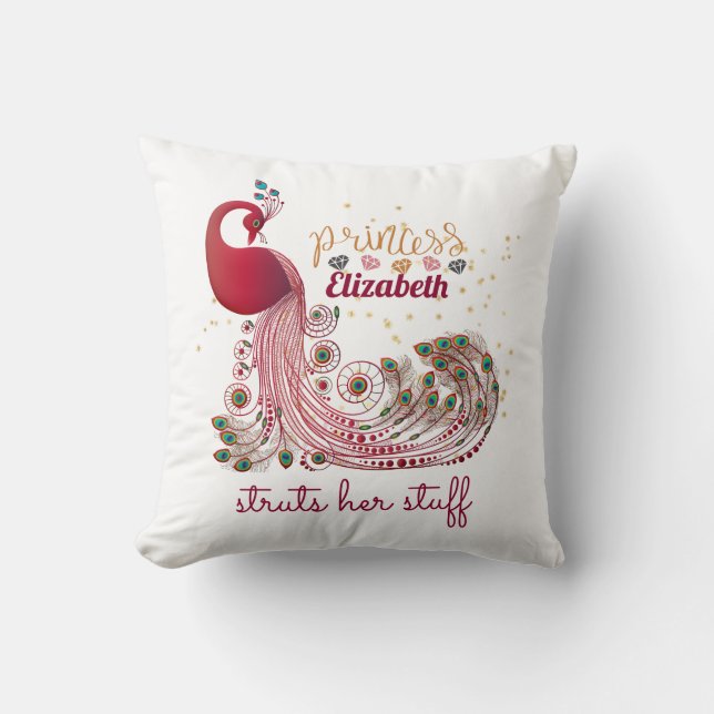 Princess (NAME) Peacock Struts Her Stuff - Shower Throw Pillow (Front)