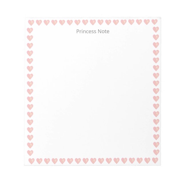 Princess Note & Coeurs roses sur Bloc-notes simple (Devant)