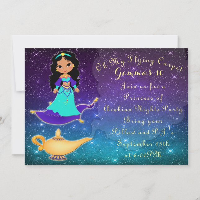 Princess of Arabian Nights Slumber Party Invite (Front)