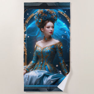 Princess Of The Blue Rose AI Art by Xzendor7 Beach Towel