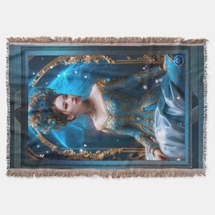Princess Of The Blue Rose AI Art by Xzendor7 Throw Blanket