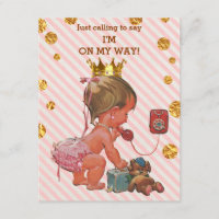 Princess On Phone Stripes Gold Spots Baby Shower
