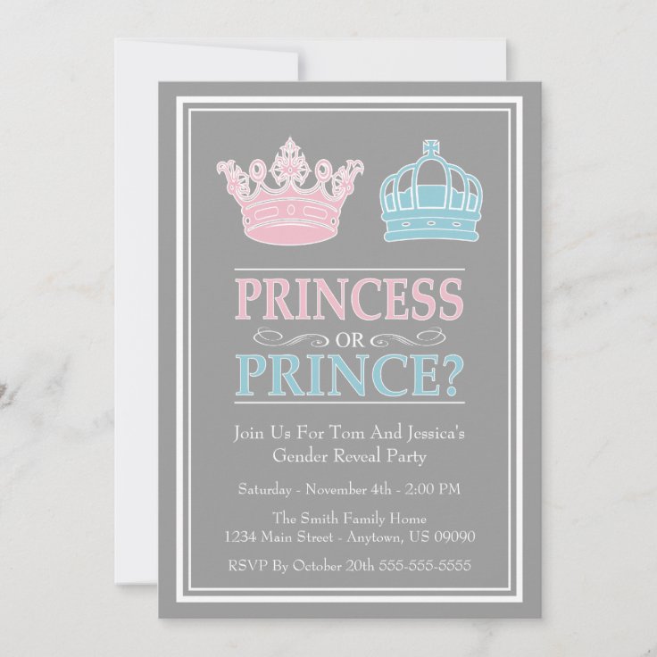 Princess Or Prince Gender Reveal Party Invitations Zazzle