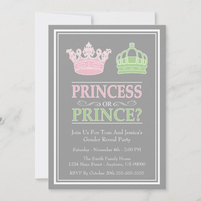 Princess Or Prince Gender Reveal Party Invitations (Front)