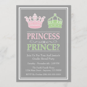 Princess Or Prince Gender Reveal Party Invitations
