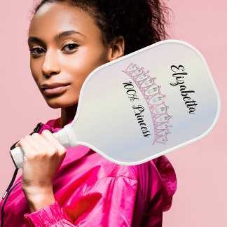 Princess or Queen Pearl and Pink Diamond Tiara Pickleball Paddle