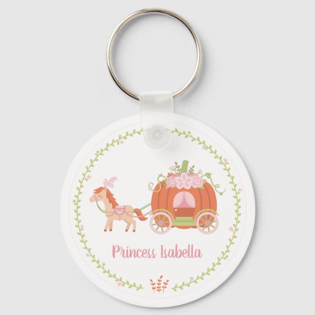 Princess Orange Pumpkin Carriage Girl Personalized Keychain (Front)