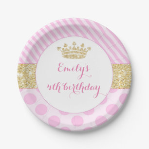 Princess paper plate birthday pink gold