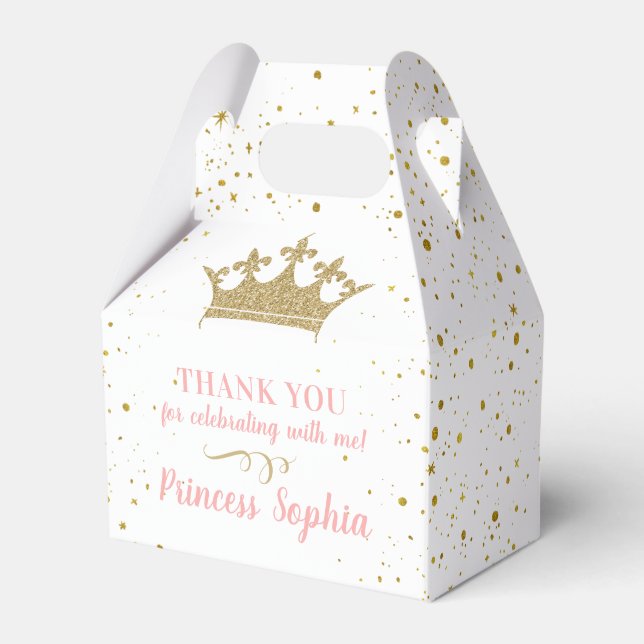 Princess Party Crown Pink Gold Thank You  Favor Box (Front Side)
