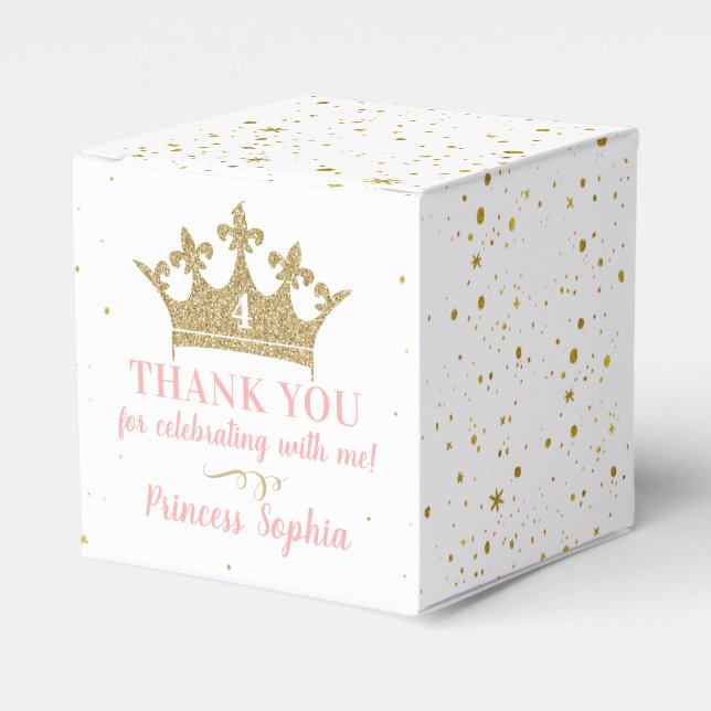 Princess Party Gold Pink Crown Thank You Favor Box (Front Side)