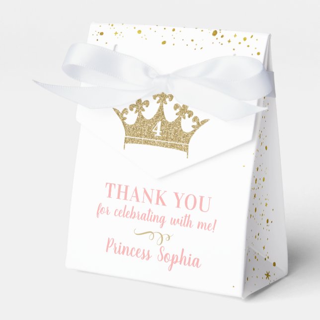 Princess Party Gold Pink Tiara Thank You  Favor Box (Front Side)