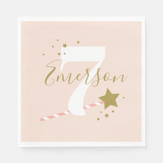 Princess party with age kids birthday napkin (Front)