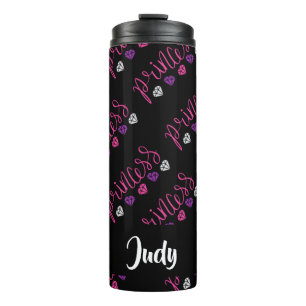 Princess pattern on black thermal tumbler