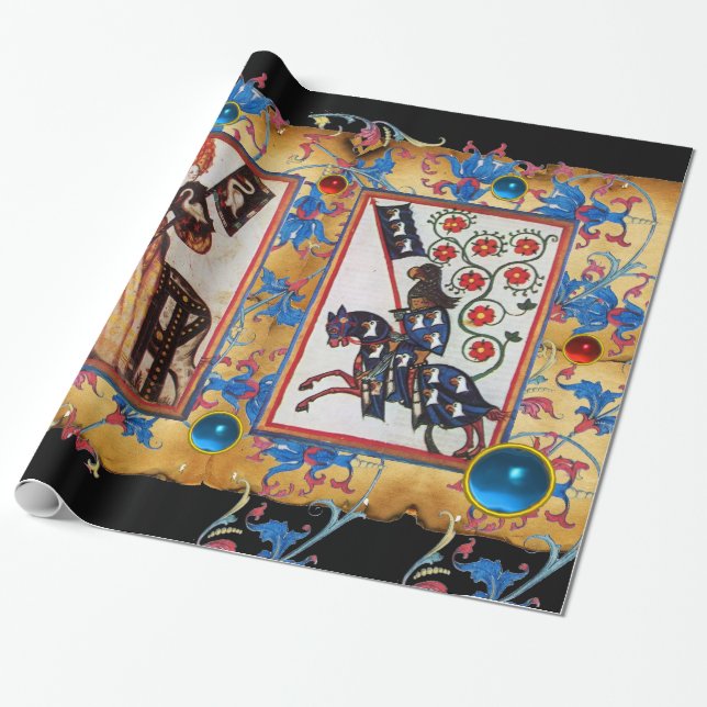 PRINCESS PENTHESILEA AND BLUE KNIGHT ON HORSEBACK WRAPPING PAPER (Unrolled)
